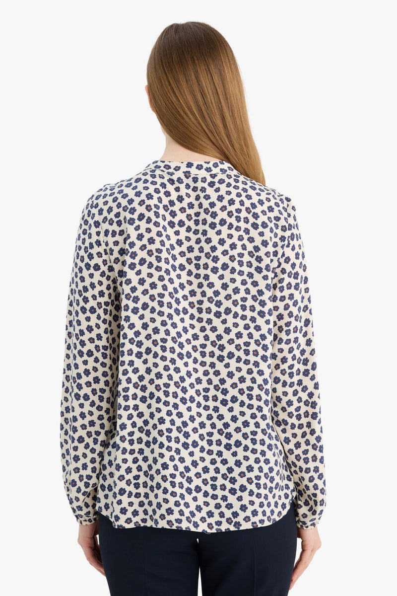 ديفاكتو بلوزة كم طويل مطبوع قصة عادية بياقة مستديرة - Image 5